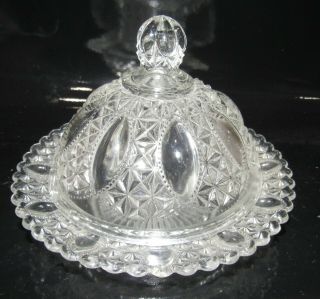 Eapg Us Glass Oregon Pattern Covered Butter Dish Late 1800 