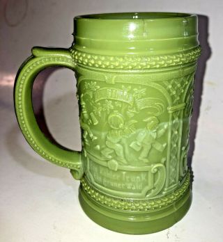 L.  E.  Smith Jadeite Green Glass Beer Stein Mug Cup W/ Elves And German Text Rare