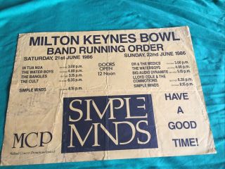 Simple Minds Big Audio Dynamite Running Order Festival Poster Milton Keynes 1986