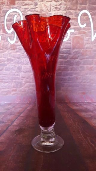 Vintage Red Murano Large Tall Flower Vase Display