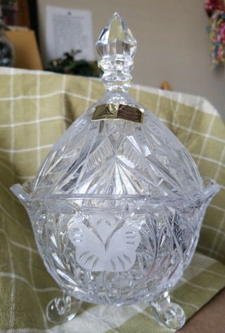 Anna Hutte Lead Crystal Candy Dish Bowl With Lid - 9 " Tall