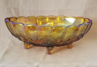 Vintage Amber Indiana Carnival Glass Harvest Grape Footed Fruit Bowl,  12 "