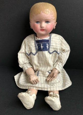 Antique Large 27” Martha Chase Stockinette Cloth Oil Painted Child Doll