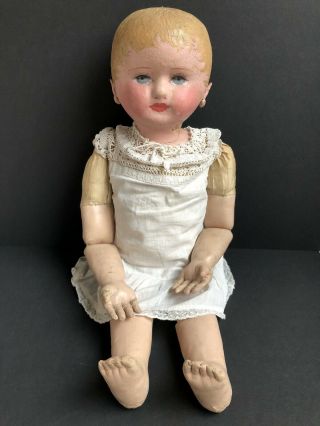 Antique Large 27” Martha Chase Stockinette Cloth Oil Painted Child Doll 6
