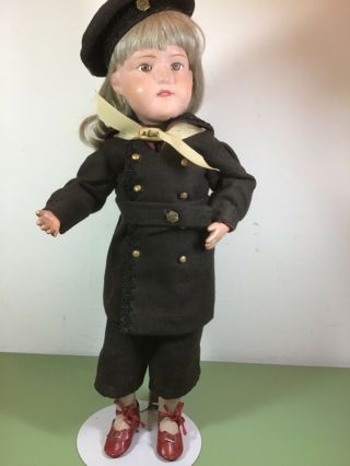 Wigged Schoenhut Girl Doll 19/316 - Brown Wool Suit