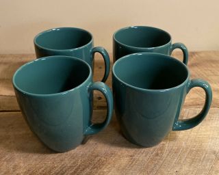 Vintage Corelle Corning Ware Stoneware Green 12 Oz Coffee Tea Mug Cup Set Of 4