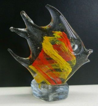 Vintage Murano Angel Fish Paperweight Ornament Art Glass 135mm Clear Yellow Red