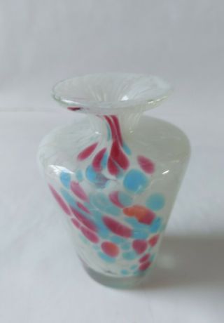 Vintage Mdina Glass Vase Pink,  Red,  Blue & White Swirls And Splashes Signed