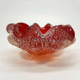 Vintage Murano Art Glass Small Bowl Candy Dish Ashtray Red Silver Flecks