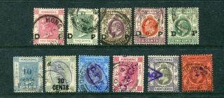 Old China Hong Kong Qv/kevii 11 X Stamps With Security Markings Pmks