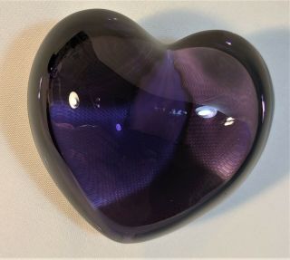 3” Baccarat Purple Amethyst Crystal Puffed Heart Paperweight - Small Crack