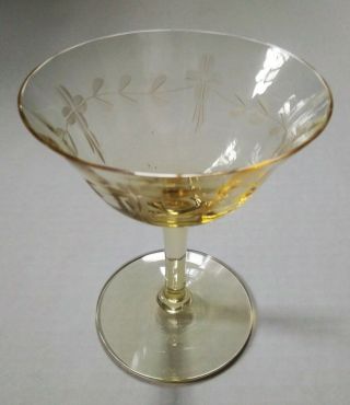 6 Vintage Yellow Sherbet Or Champagne Glasses Etched And Panneled