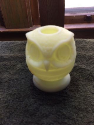 Fenton Custard Vaseline Glass Owl Fairy Lamp Soft Yellow Color