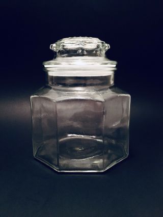 Vintage Anchor Hocking Octagon Apothecary Jar With Lid 7”