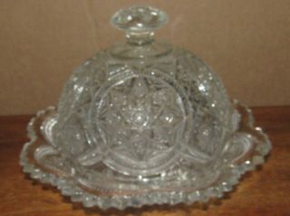 Eapg Imperial Glass Snow Fancy Pattern Covered Butter Dish Late 1800 