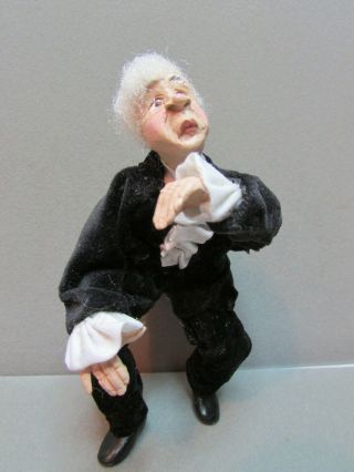 Vintage Miniature Dollhouse 1:12 Artisan Sculpted Doll White Hair Man In Tux