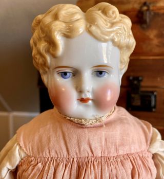 Antique German C1880 Blond China Head 18” Tall Doll Beautifully Dressed