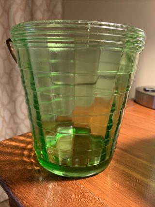Ice Bucket Anchor Hocking Block Optic Green Uranium Depression Era Glass 3