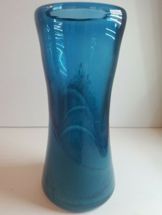 Vintage Blue Over White,  Hand Blown,  Art Glass Vase,  Blue Casing Over White, .
