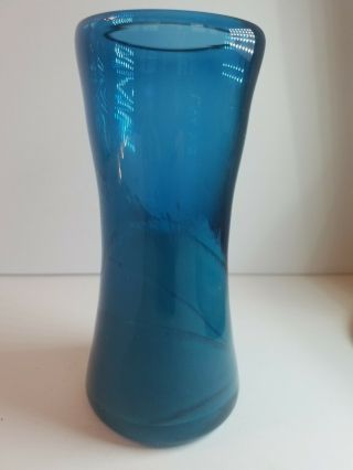 Vintage Blue Over White,  Hand Blown,  Art Glass Vase,  Blue Casing Over White, . 2