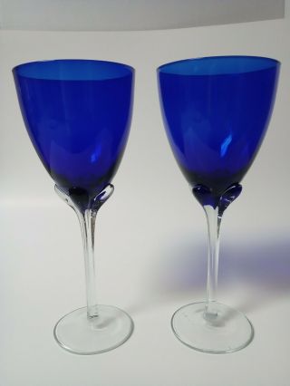 Cobalt Blue Wine Goblet Glasses 9 5/8 " Tall