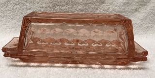 Pale Pink Depression Glass 2 - Pc Butter Dish Geometric Cubist Vintage Tray,  Cover
