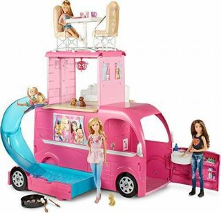Barbie Pop - Up Camper Transforms Into 3 - Story Play Set With Pool