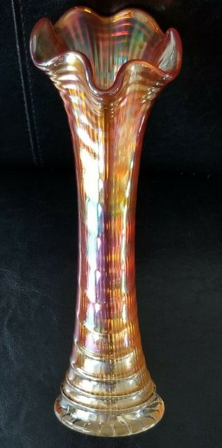 Vintage Imperial Marigold Iridescent Ripple Vase 10.  5 "