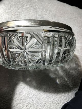 VINTAGE CRYSTAL BOWL SILVER RIM DEEPLY CUT Made in ENGLAND 3