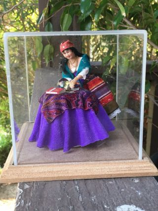 Ooak Doll 1:12 Dollhouse Miniature Women Halloween Gypsy Artisan In Dome Display