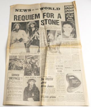 News Of The World Newspaper 6 July 1969 Rolling Stones Brian Jones Death