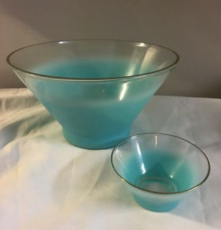 Blendo West Virginia Glass Co Turquois Chip & Dip Bowl