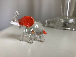 Vintage Murano Pirelli Clear Glass Elephant With Orange Ears Lamp Work Rare
