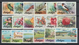 Antigua 1976 Scott 405 - 422 Mnh Set,  Birds,  Flowers,  Queen Elizabeth Ii