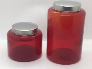 Mosser Glass Red Cannister Jar Set Of 2 Assorted Size 3 Inch And 9