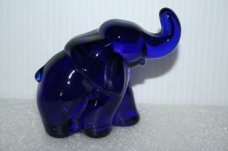 Mosser Art Glass Cobalt Blue Elephant Figurine Paperweight Trunk Up 3 - 1/4 " Vtg