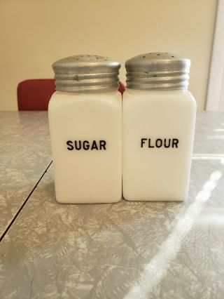 Vintage Mckee Tipp Roman Arch White Milk Glass Sugar And Flour Shakers