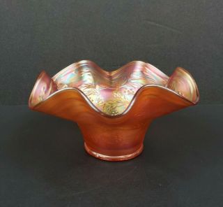 Antique Fenton Holly Marigold Carnival Glass Ruffled Fluted Hat Vase Bowl Euc