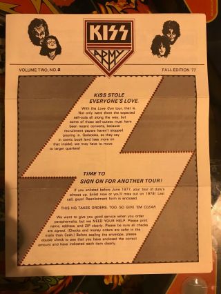 Vintage Kiss Army Kit Newsletter Vol.  Two No.  2 / Fall Edition ‘77 Aucoin Rare