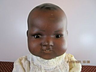 17 " Antique Armand Marseille Am Black Dream Baby Doll,  Bisque Head
