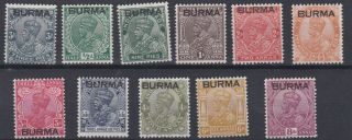 Burma 1937 S G 1 - 11 Various O/prints To 8a Vlmh