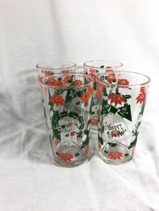 Set Of 4 Vintage Christmas Glasses Continental Can Company,  Happy Year