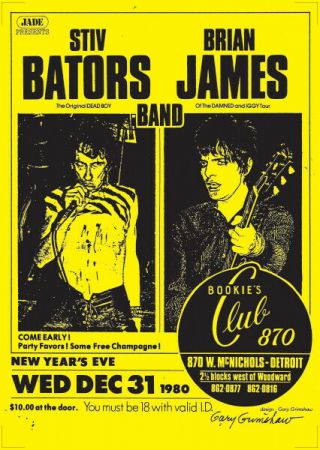 Stiv Bators/brian James Poster - Bookies Club Detroit 1980 Reprinted Edition