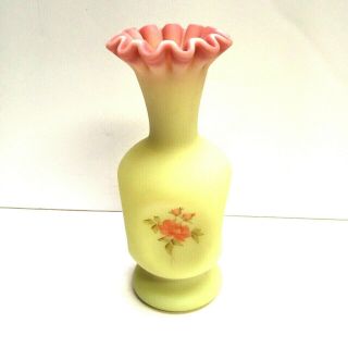 Vintage Fenton Burmese Yellow Pink Satin Finish Glass Vase