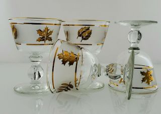 Vintage Gold Leaf Foliage Liquor Cocktail Glasses Libbey Mid Century Barware - 4