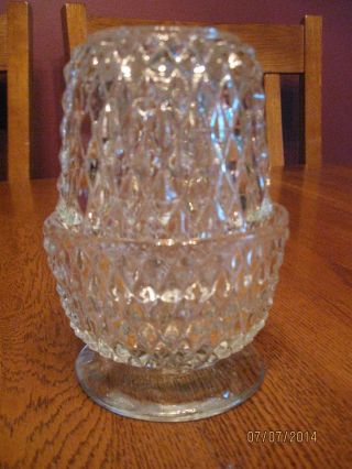 Vintage Indiana Glass Diamond Cut Two Piece Fairy Lamp -