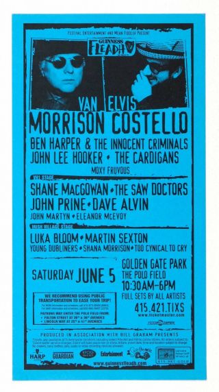 Van Morrison Elvis Costello Poster 1996 Jun 5 San Francisco