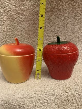 Apple And Strawberry Hazel Atlas Milk Glass Canisters 2