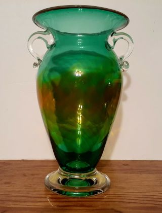Gabriel Cole Signed Art Glass Green Orange Vase From Octber 7 2007 11 "