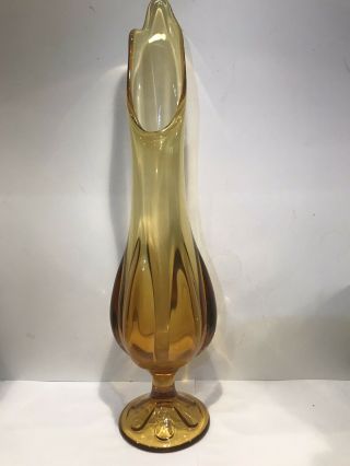 Vintage Viking 18” Amber Art Glass Vase Swung Stretch Pedestal Root Beer Finger